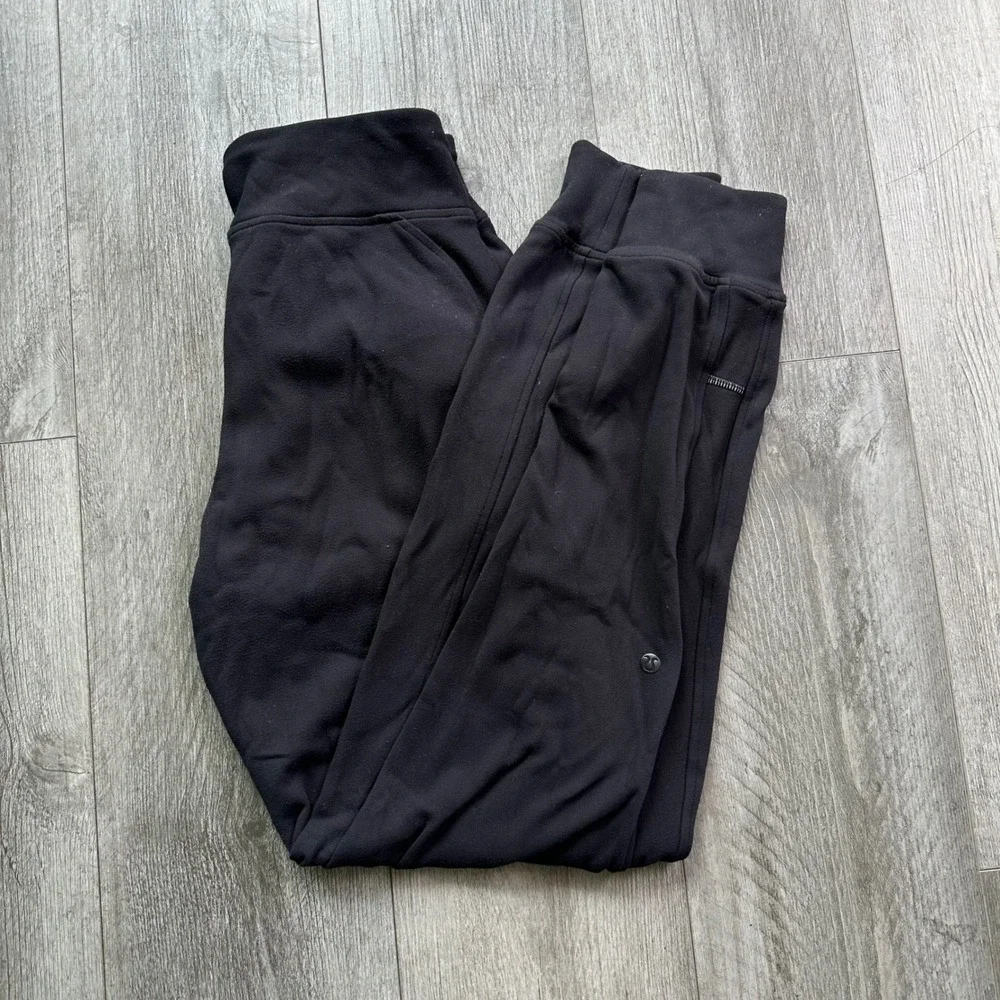 Lululemon Black High Rise Soft Fleece Joggers Size 4 Drawstring Logo